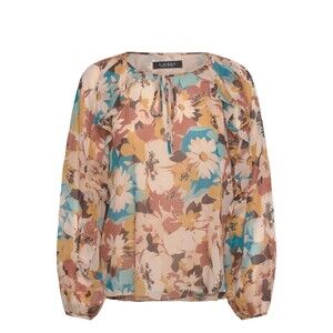 Lauren Ralph Lauren Floral Crinkle Georgette Tie-Neck Ruffle Blouse Womens Sz PL